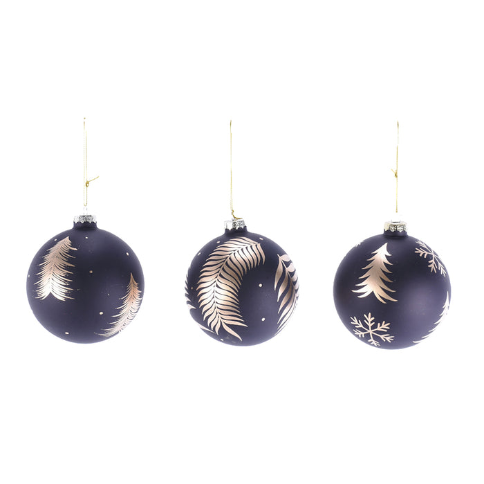 Glass Tree Leaf Ball Ornament - Black/Gold