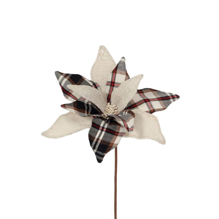 17" Plaid Poinsettia w/Glitter Edge
