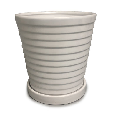 Ribbed Pot w/Hole & Saucer - White