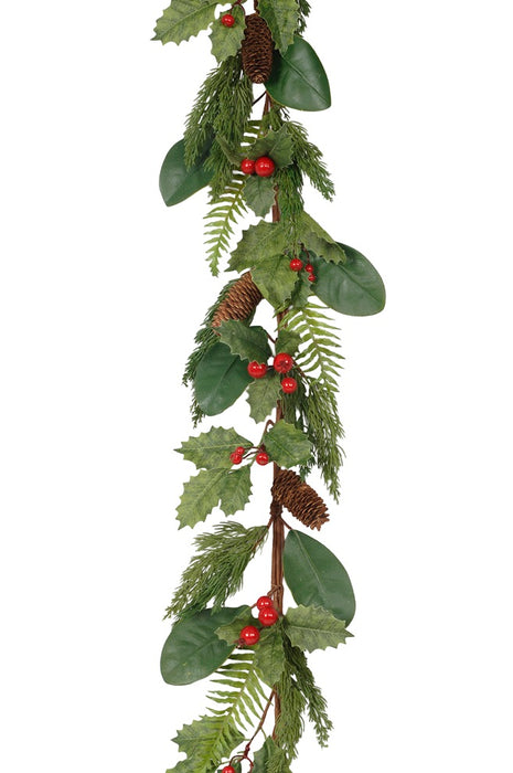 Holly/Foam Magnolia Leaves/Berry/Cone Garland