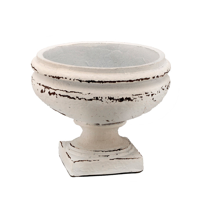 5-1-8 in H X 6 in D Polystone Bowl Urn White W-Black Brush