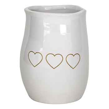 6" White Ceramic Vase w/Gold Hearts