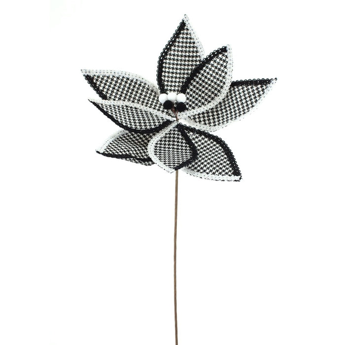 20 in Check Poinsettia Stem - Black/White