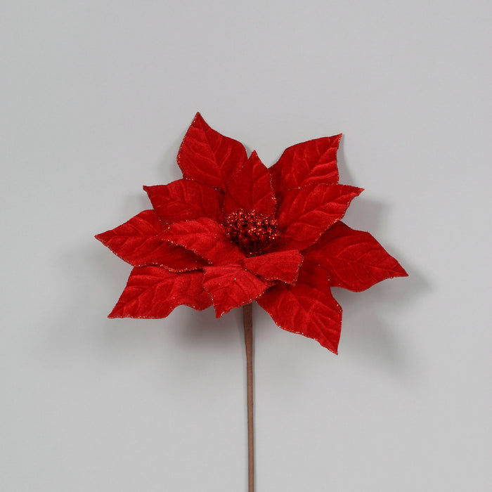 Velvet Poinsettia w/Glitter - Deep Red