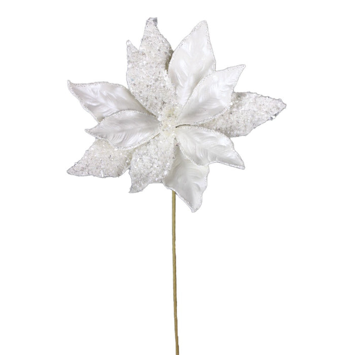 22 in Glitter Poinsettia Stem - White