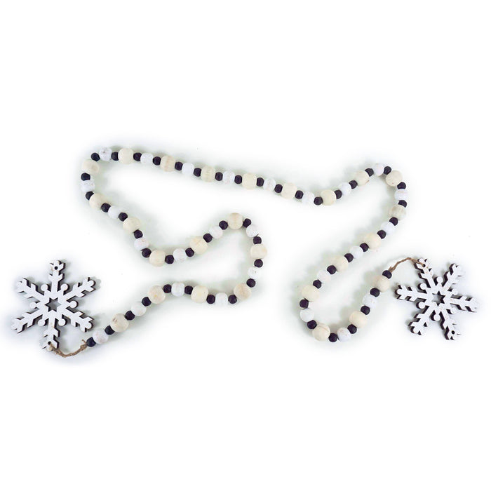 5' Wood Bead Snowflake Garland - Black/White