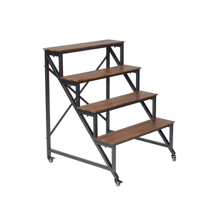 39 in Wood/Metal Step Shelf Rack - Dark Finish