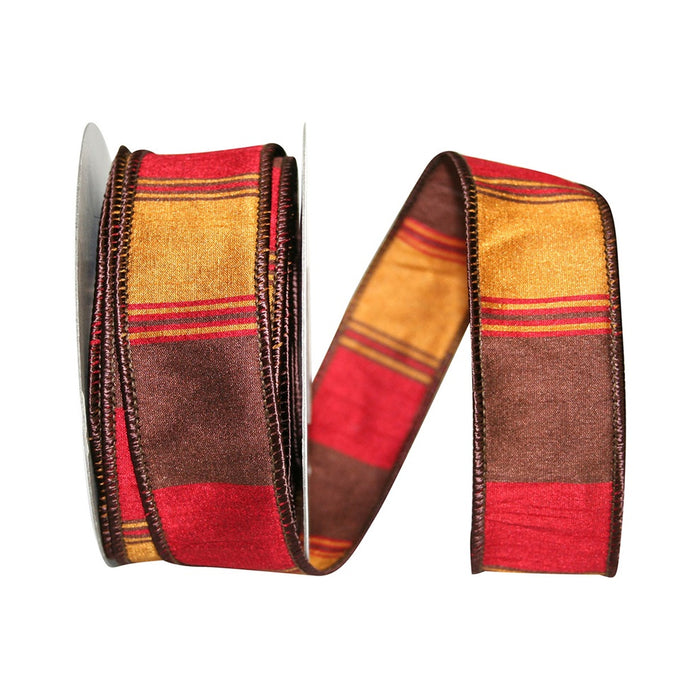 1 1/2 in Stripe Dupioni Dusk Wired Edge Ribbon - Multicolor
