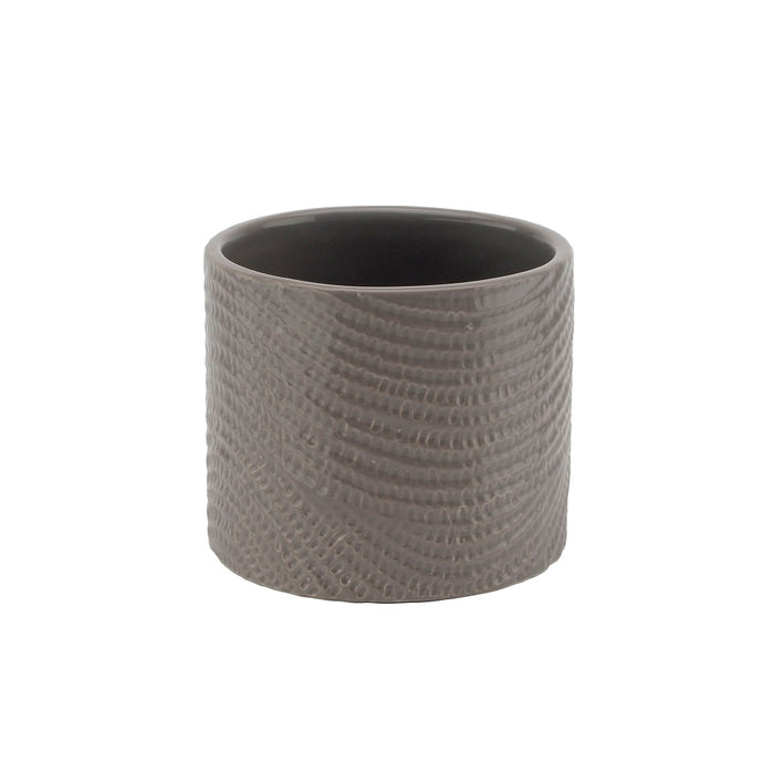 4 1/2" Ceramic Textured Cylinder Pot - Grey