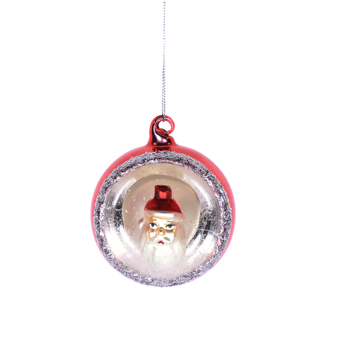 Glass Ball Santa Ornament - Red/Silver/White