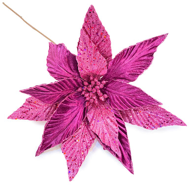 18" Velvet/Glitter Poinsettia - Purple/Pink