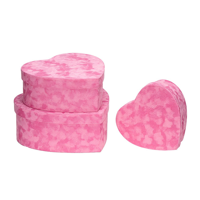 Set of 3 Fabric/Paperboard Heart Shaped Box w/PVC Liner - Pink