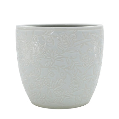 8" Floral Cache Pot - White