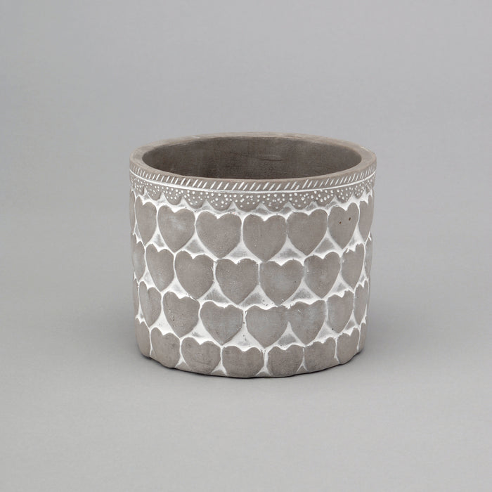 4 1/8" Round Cylinder w/Heart Relief - White