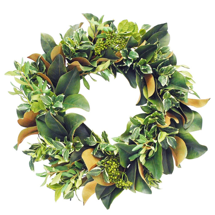 24 in Pittspotorium & Magnolia Leaf Wreath - Green