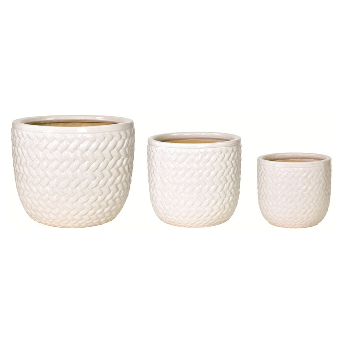 Round Taper Ceramic Planters - White