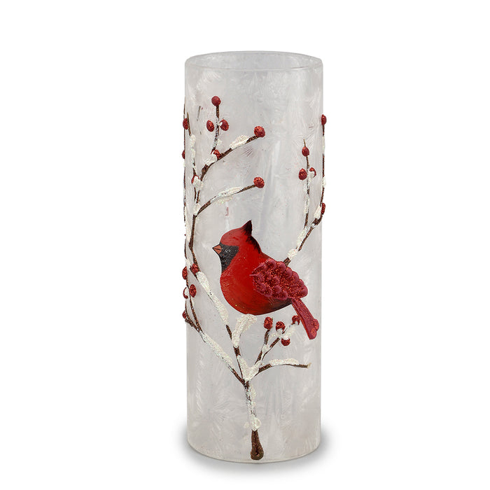 Glass Cylinder Vase W/Cardinal