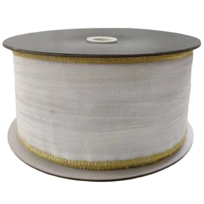 Velvet Ribbon - White w/ Gold Trim