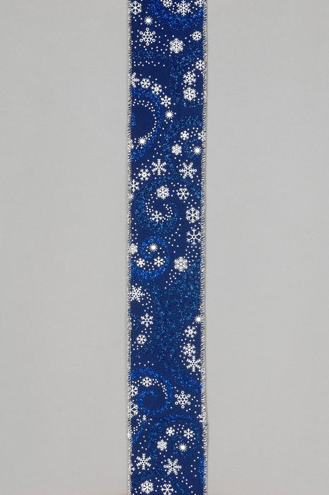 Satin Snowflakes Ribbon - Navy