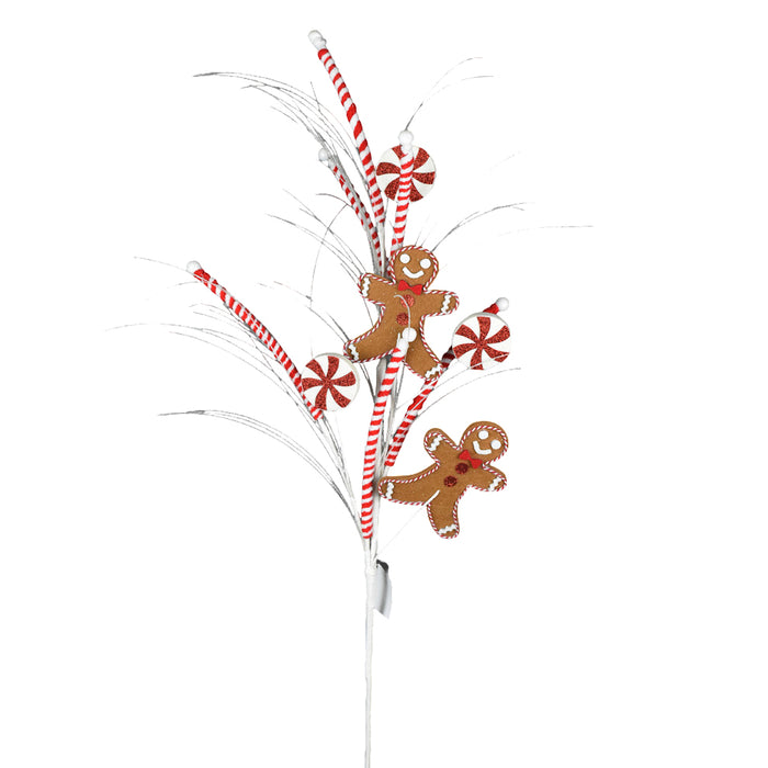 Gingerbread Grass Spray - Red/White/Brown