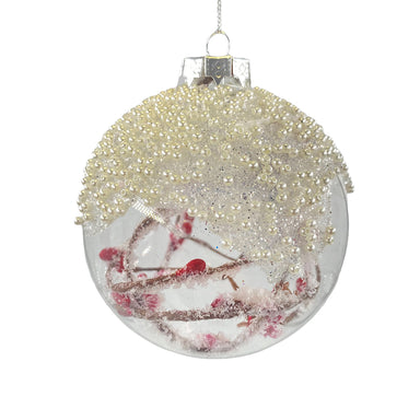 Glass Snow Berry Ball Ornament - Natural/Clear