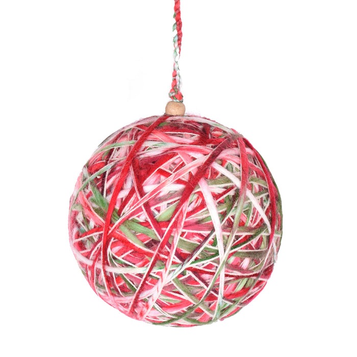 5" Chunky Yarn Ball Ornament - Red/Ivory/Green