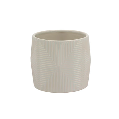 4 3/8 in Ceramic Pot w/3D Line Texture - White