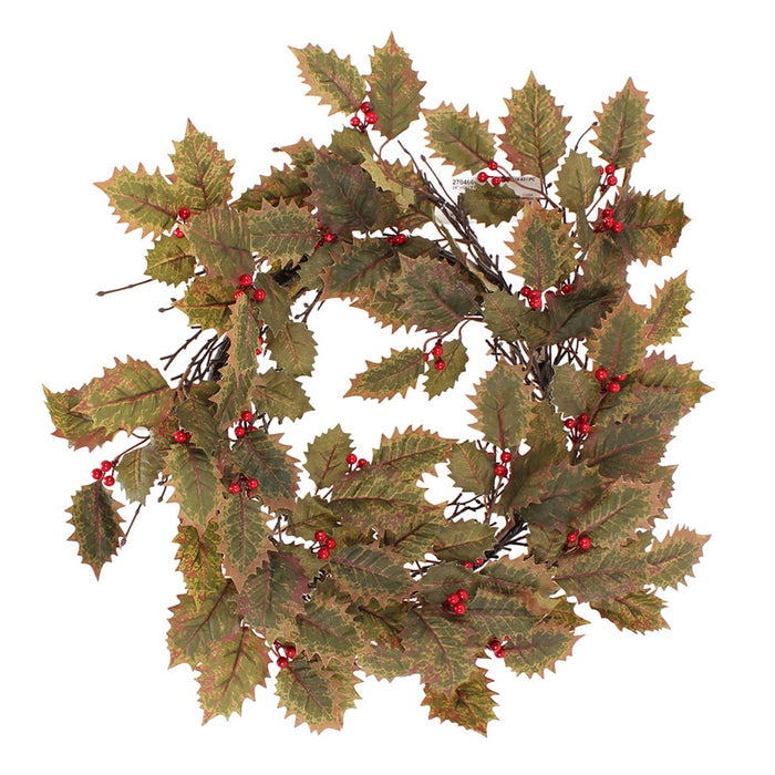 24" Holly Twig Wreath - Vintage Red/Green