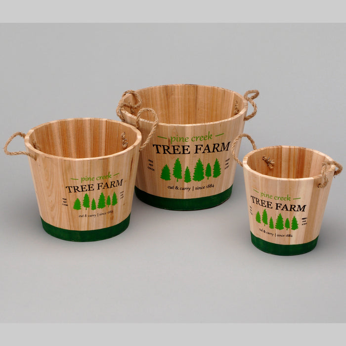 Round Wooden Planter w/"Pine Creek Tree Farm"