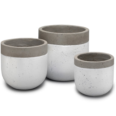 Outdoor Planter With Band Medium Natural/White