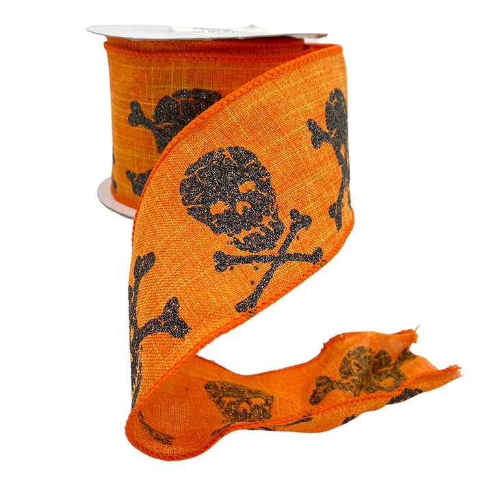 2.5" Skull Head Ribbon - Orange & Black
