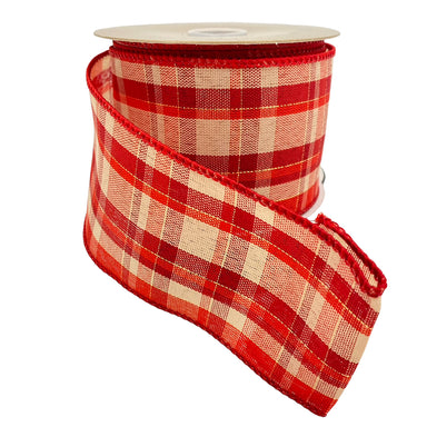 2.5" Plaid Ribbon - Red/Cream