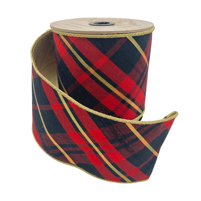 4"Plaid Glitter Stripe Ribbon-Red/Gold