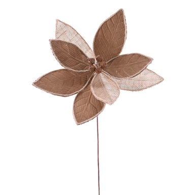 Burlap Poinsettia Pick - Natural