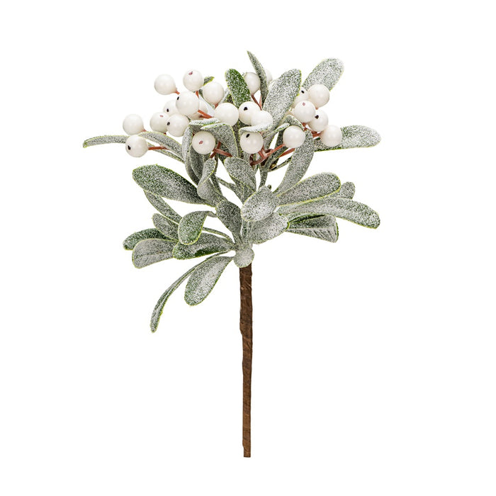 9 in Frosted Mistletoe Pick w/Styro Berries - White/Green