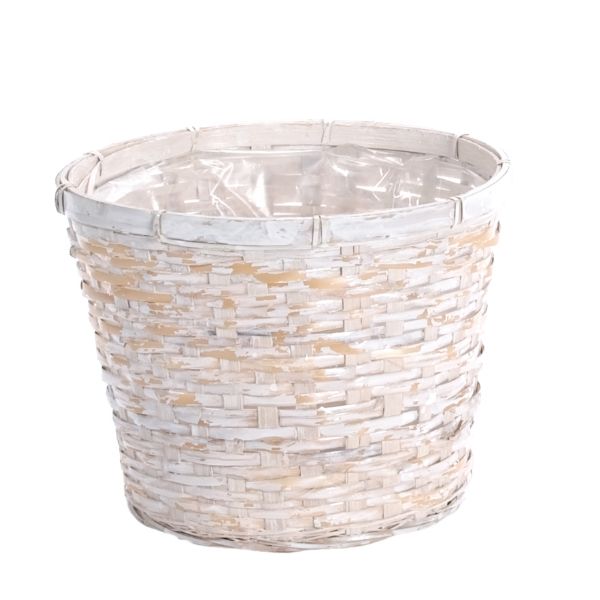 7" Rattan Planter - Whitewash