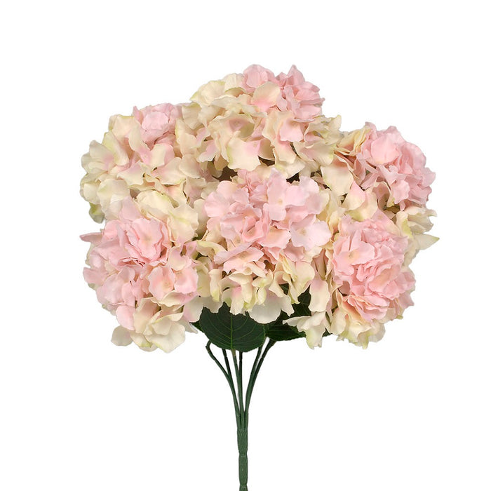 22" Hydrangea Bush w/Printed Leaves - Cream/Pink