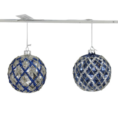 4 in Glass Ball Ornament - Blue/Platinum