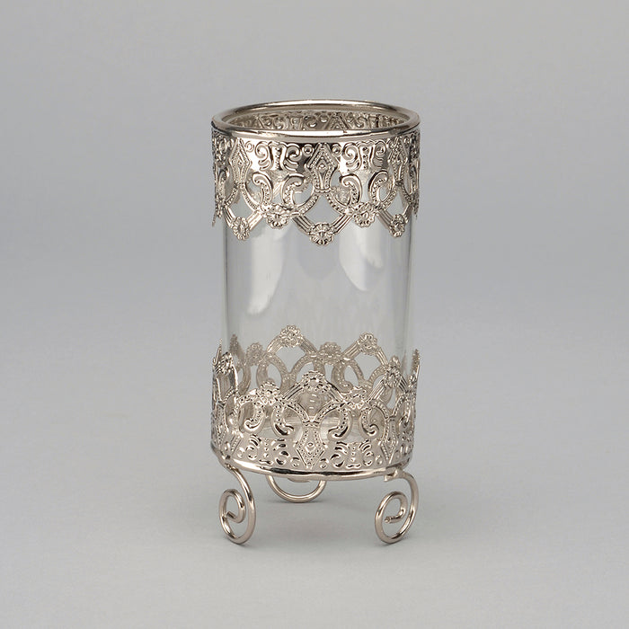 Glass Candle Holder W/Metal Stand 2-3/8"D X 6"H