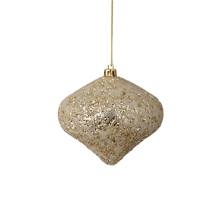 4" Beaded Metallic Plastic Onion Ornament - Champagne