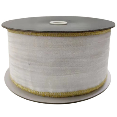 Velvet Ribbon - White w/ Gold Trim