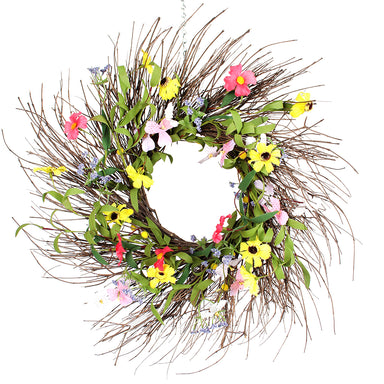 Mixed Flower Twig Wreath 24 In Multi