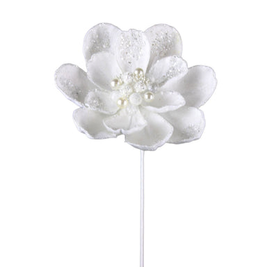 18 in Velvet Glitter Magnolia Stem - White