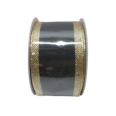 2.5 in Glitter Stripe Ribbon - Black/Gold