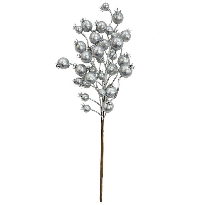 17" Metallic Mini Pomegranate Pick - Silver