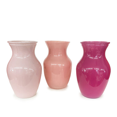 8" Shades of Pink Round Glass Vase - Assortment of 3