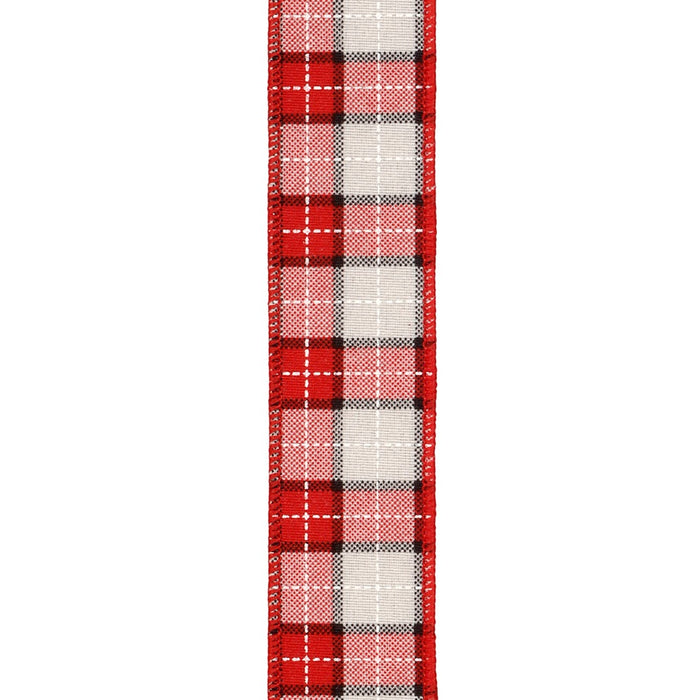 Brush Fabric Plaid Ribbon - Red/Ivory