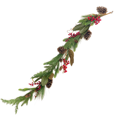 60" Pine/Berry/Cone Garland w/Magnolia Leaves