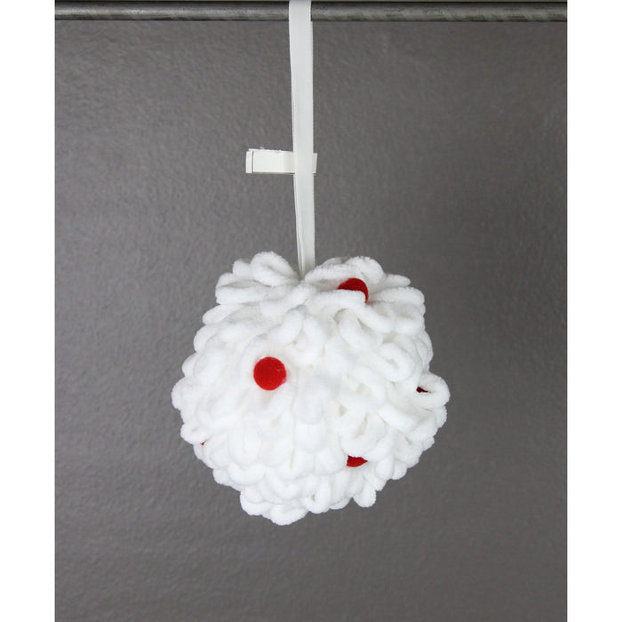 4.75 in Pom Pom Ball Ornament - White/Red