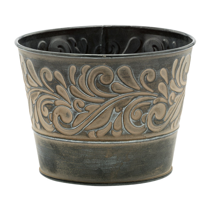 5" Dark Stain Pot with Cream Design